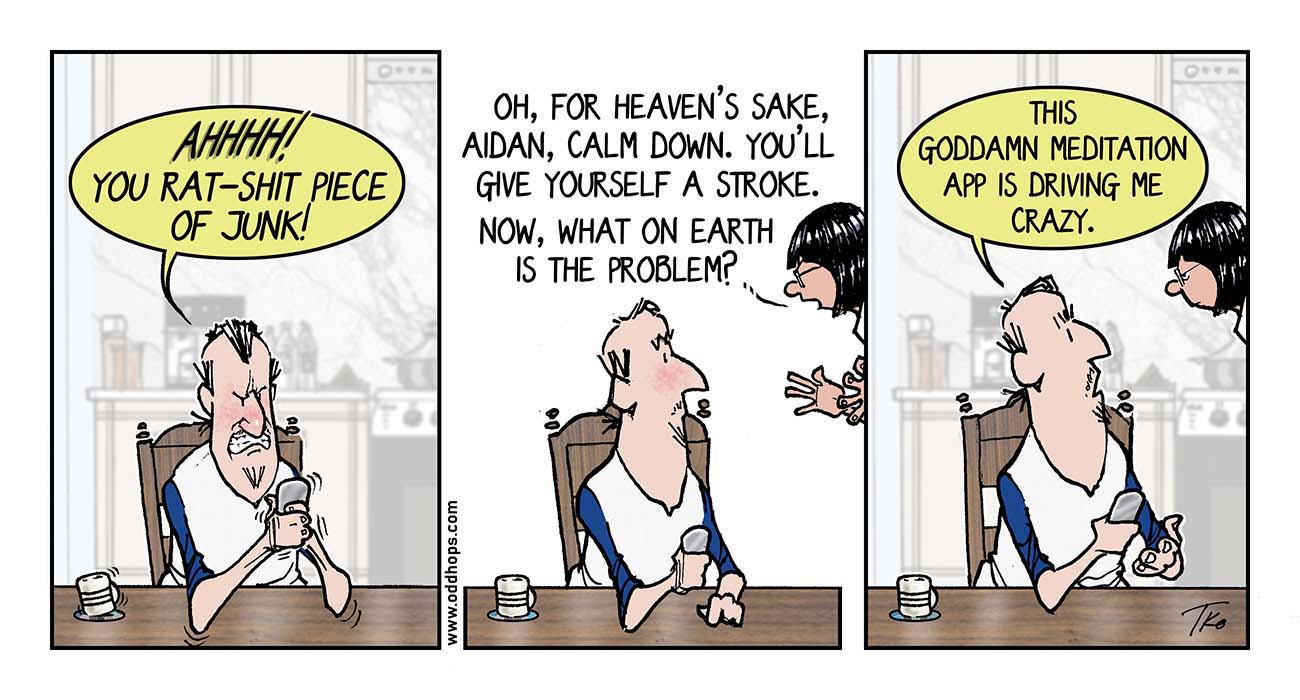 A husband gets frustrated with his meditation app.