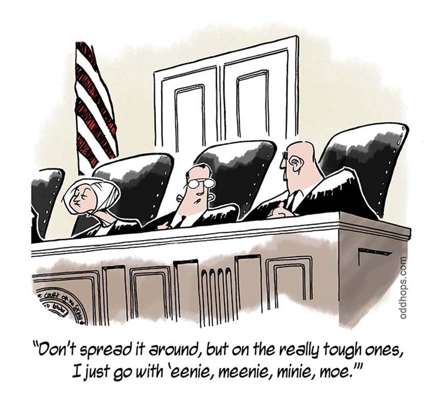 One judge admits to another judge that he just guesses on the really tough cases.